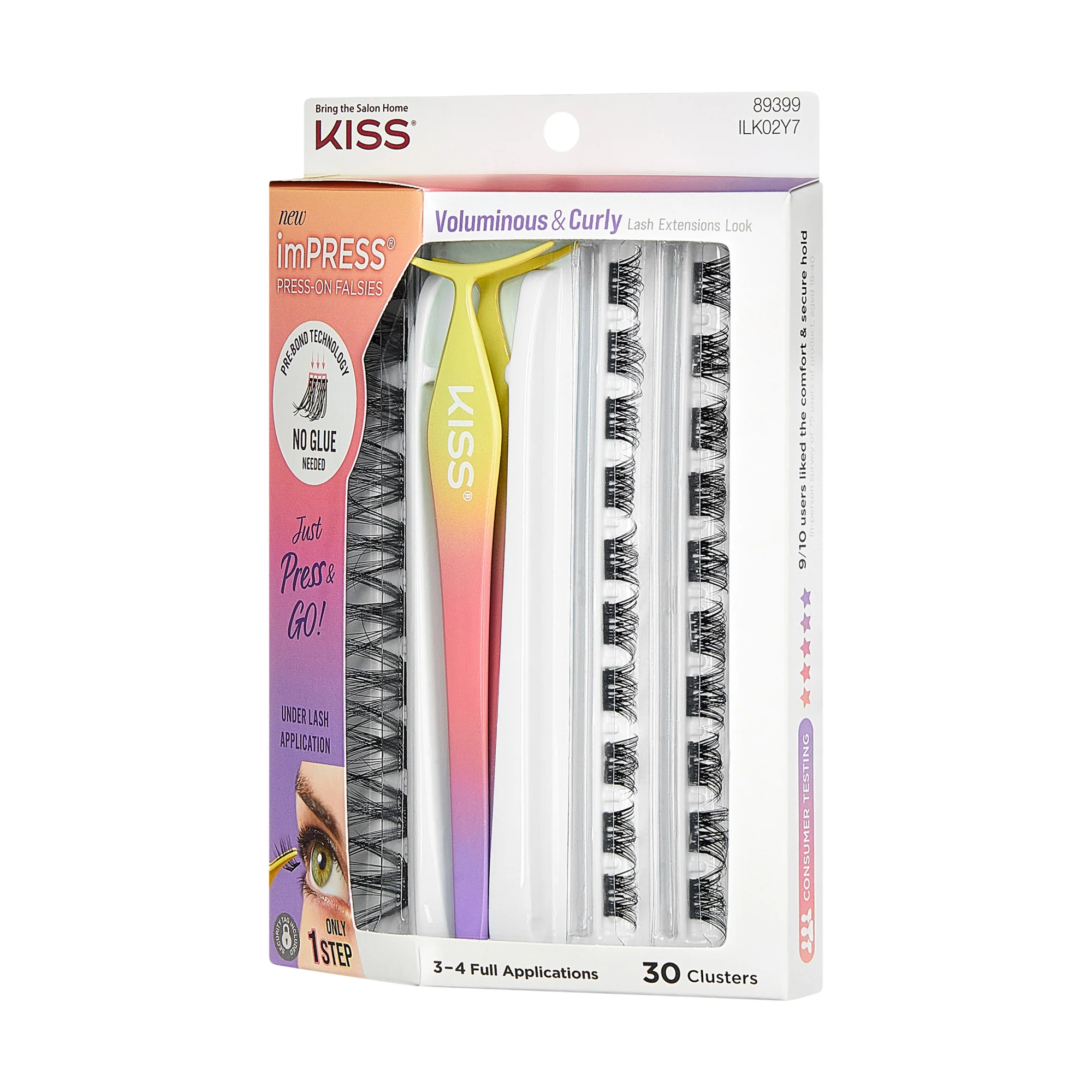 imPRESS Falsies Self Adhesive Eyelashes, 30 Lash Clusters - Voluminous & Curly