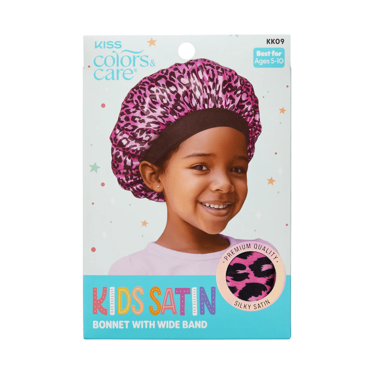 KISS Colors & Care Kids Satin Wide Band Bonnet - Pink Leopard