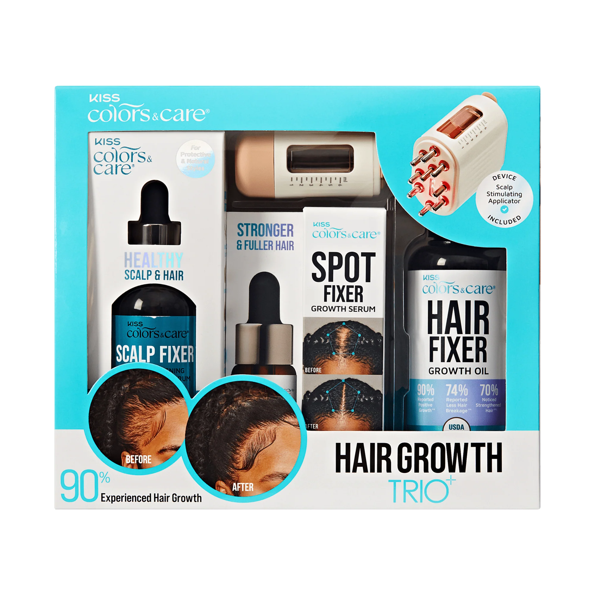 KISS Colors & Care Hair Growth Trio + Scalp Stimulating Applicator
