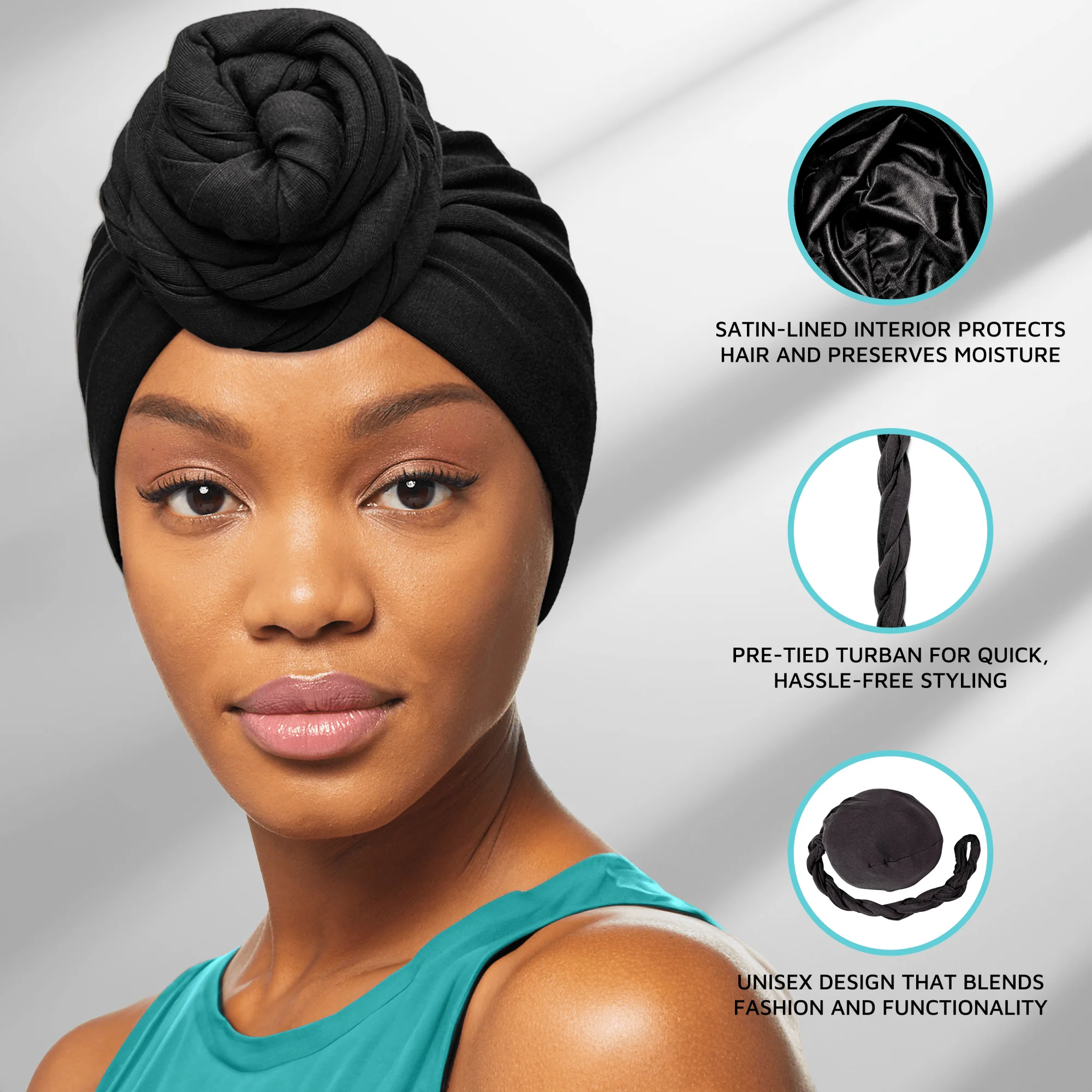 KISS Colors & Care Premium Satin-Lined Halo Turban, Black - Image 7