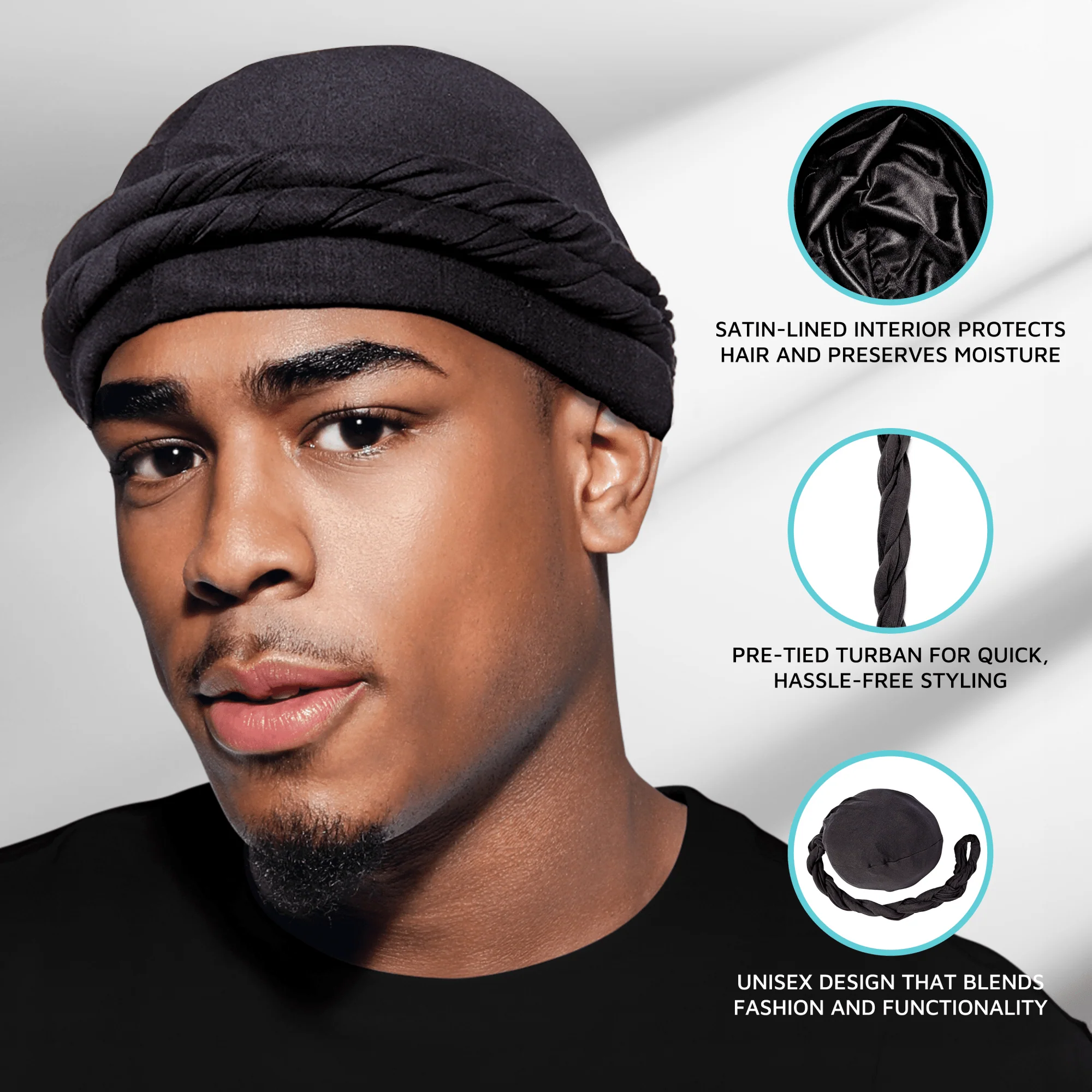 KISS Colors & Care Premium Satin-Lined Halo Turban, Black - Image 4