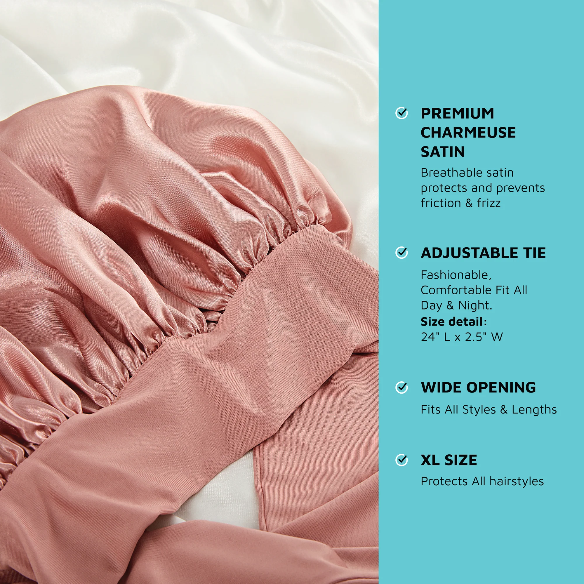 KISS Colors & Care Silky Satin Tie Band Bonnet, Pink, X-Large - Image 10