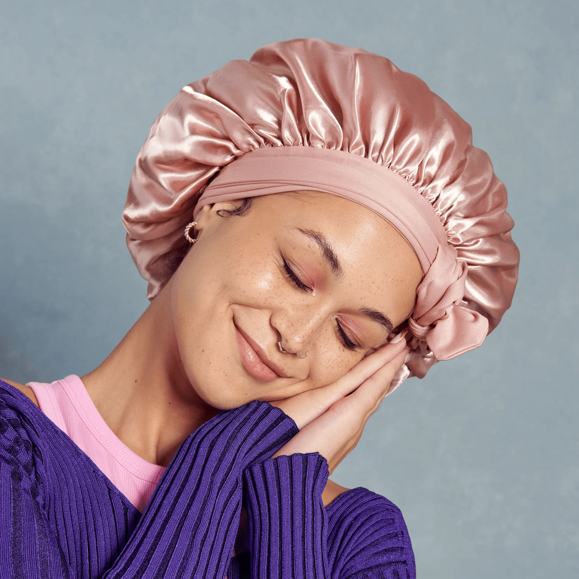 KISS Colors & Care Silky Satin Tie Band Bonnet, Pink, X-Large - Image 2