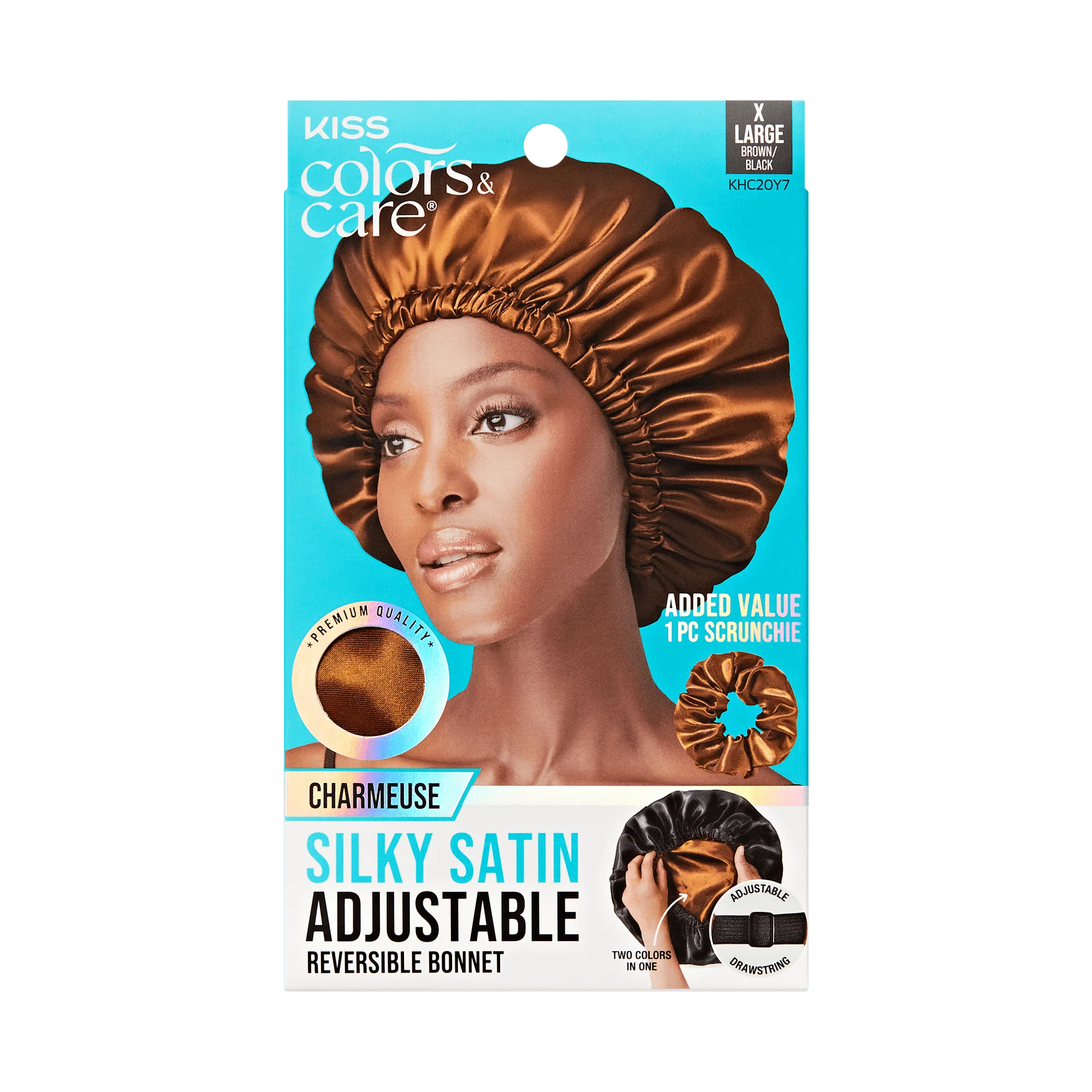 KISS Colors & Care Charmeuse Silky Satin Adjustable Reversible Bonnet - Brown & Black