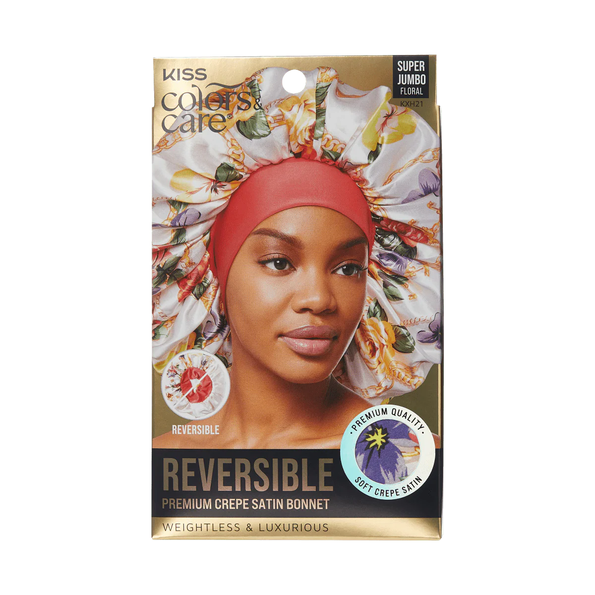 KISS Colors & Care Crepe Satin Reversible Hair Bonnet, Super Jumbo - Floral Design