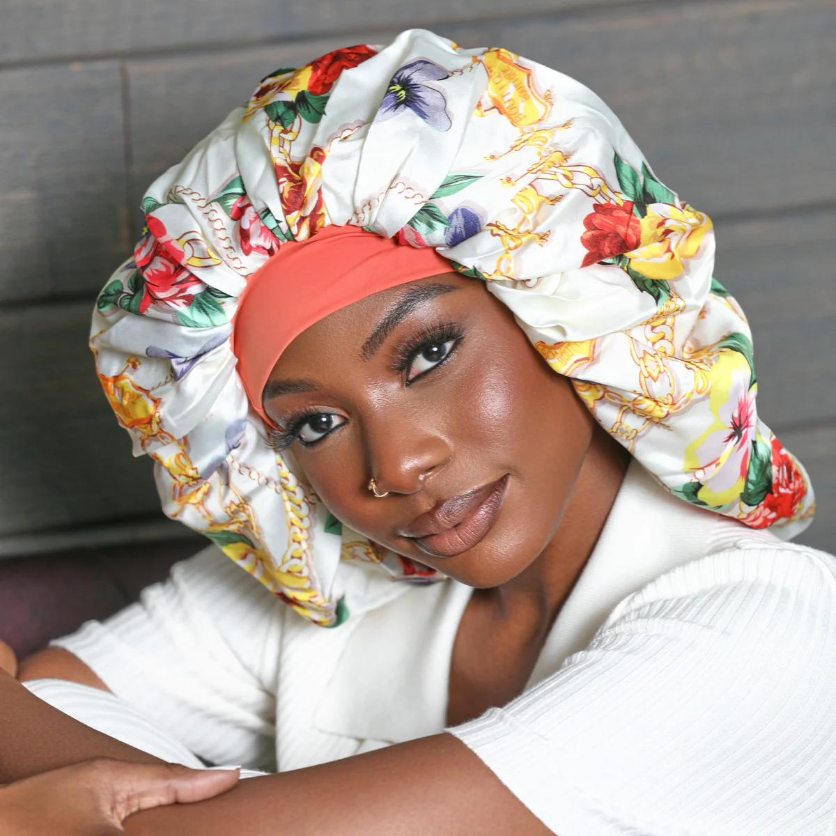 KISS Colors & Care Crepe Satin Reversible Hair Bonnet, Super Jumbo - Floral Design - Image 2