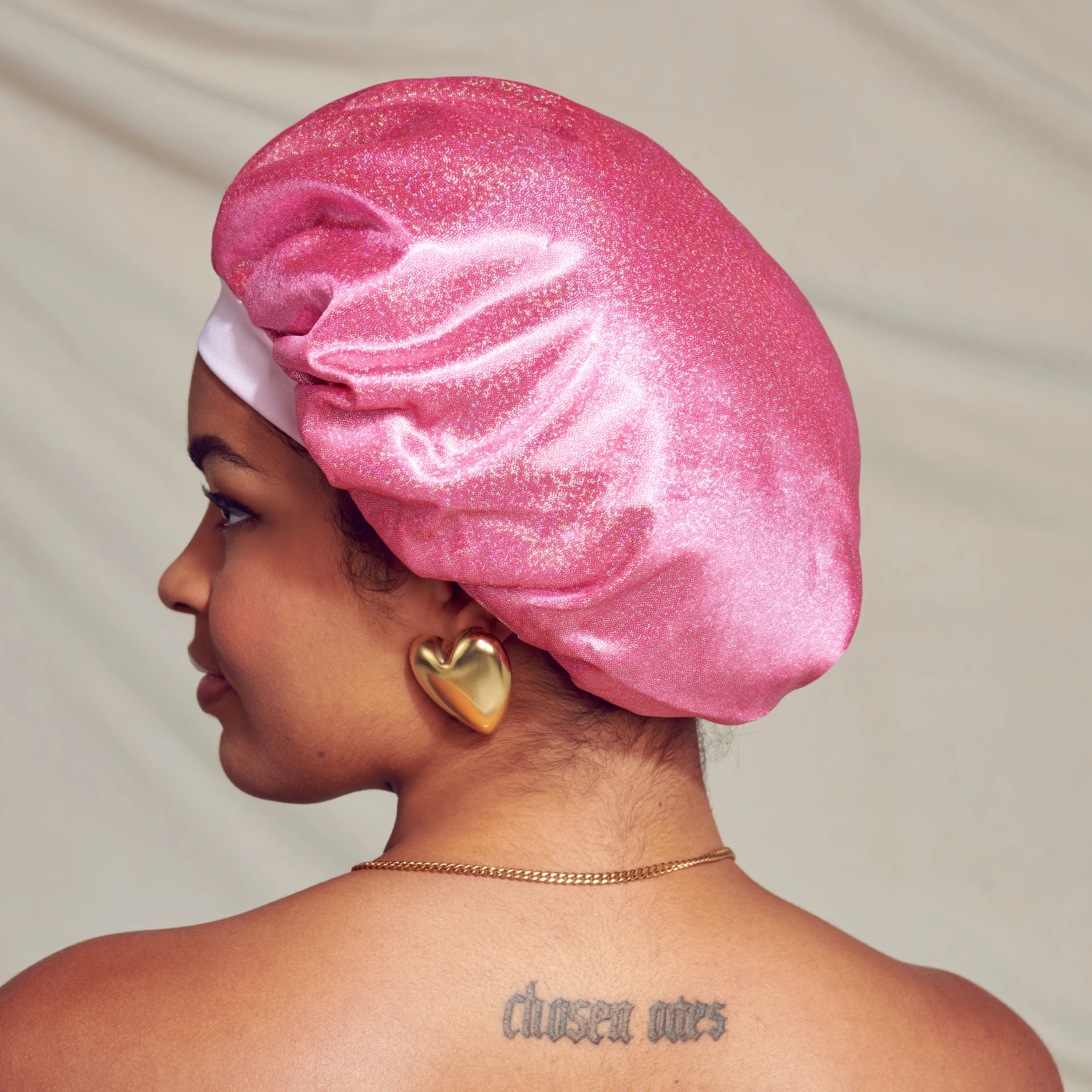 KISS Colors & Care Glamour Glitter Bonnet Cap, XL - Pink Pearl - Image 3