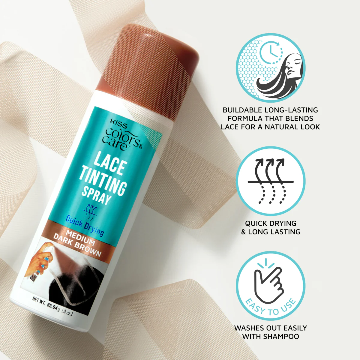 KISS Colors & Care Lace Tinting Spray - Medium Brown - Image 5