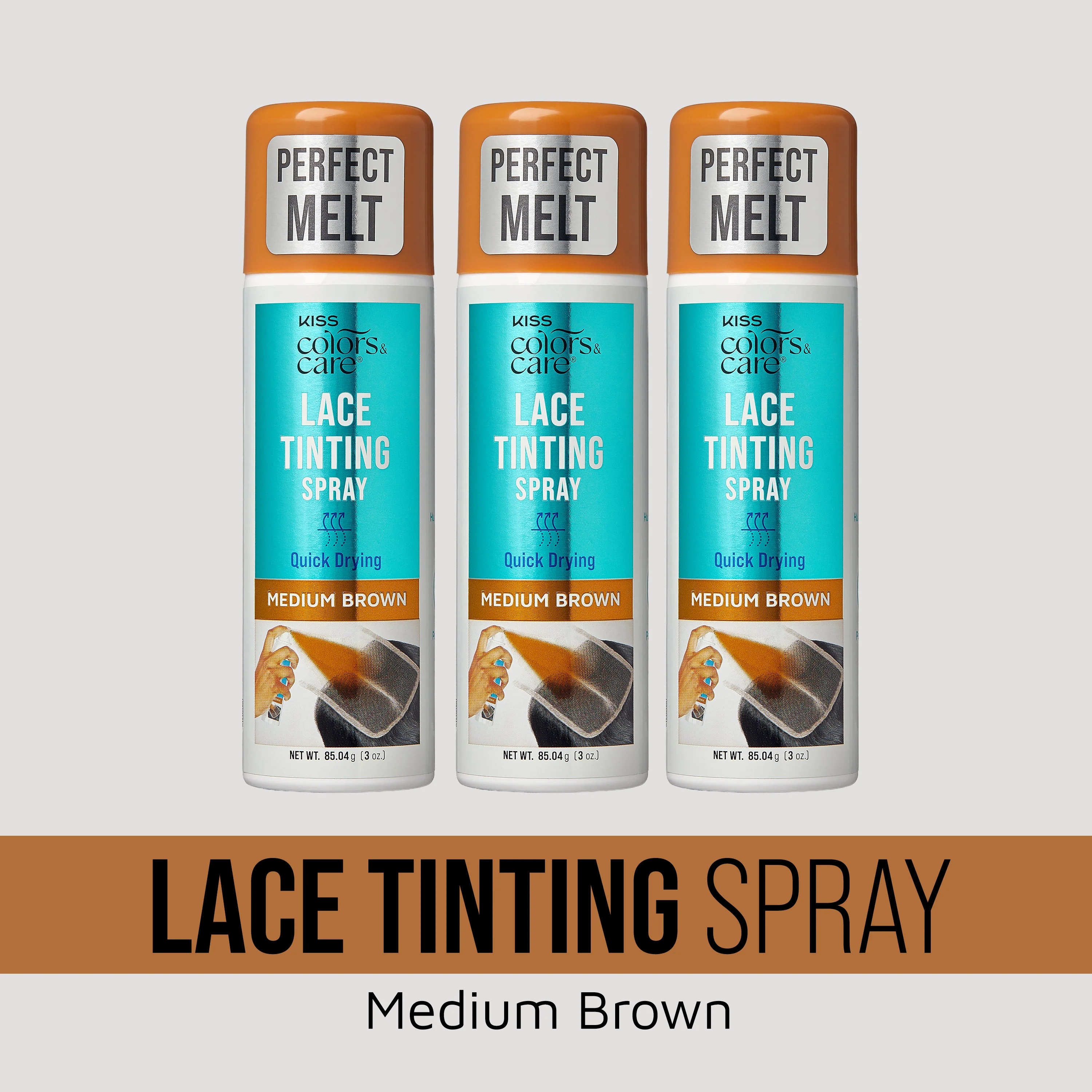 KISS Colors & Care Lace Tinting Spray Medium Brown Bundle 3 Pack