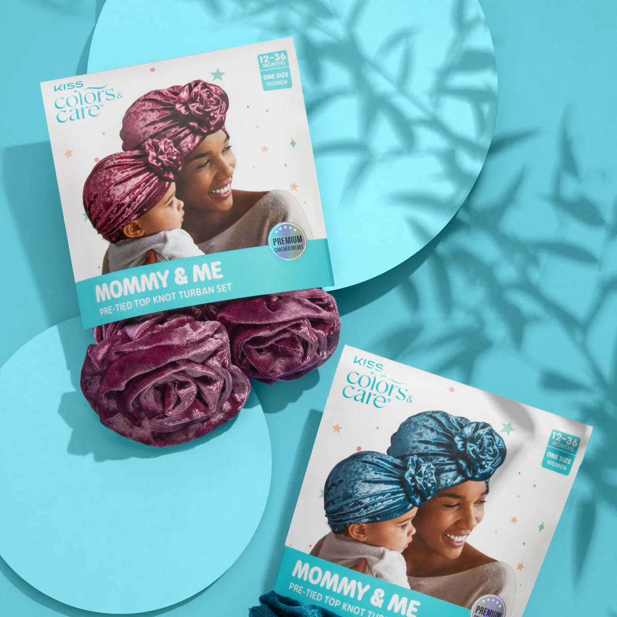 KISS Colors & Care Mommy & Me Pre-Tied Top Knot Turban Set – Blue - Image 3