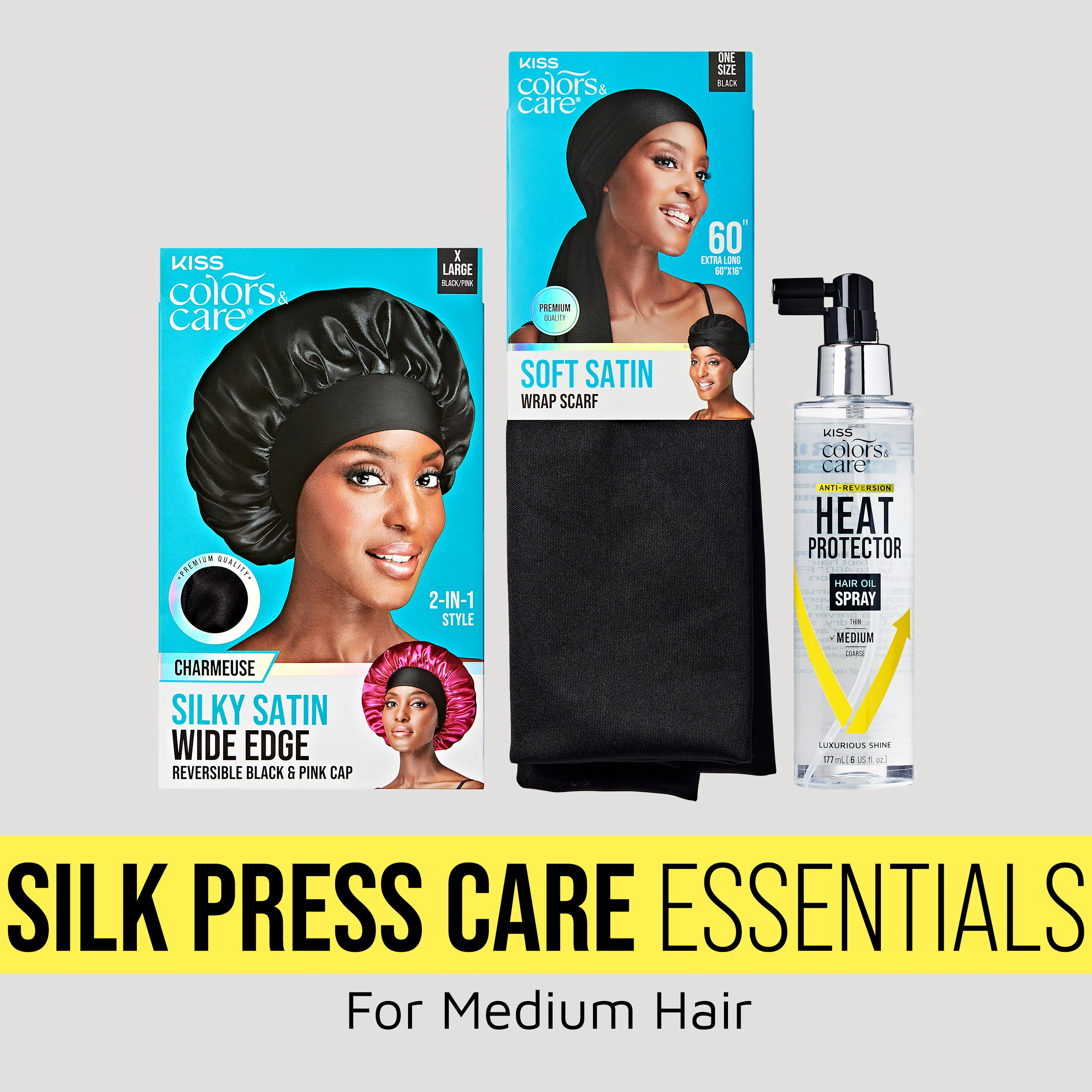 KISS Colors & Care Silk Press Care Essentials Bundle - Hair Oil Spray