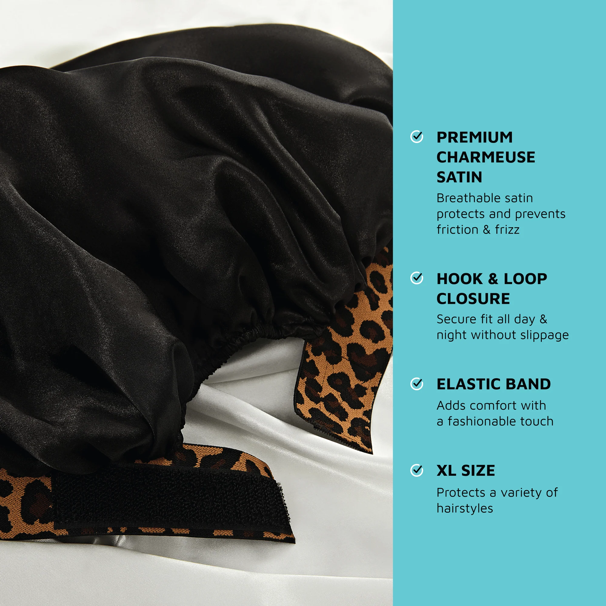 KISS Colors & Care Silky Charmeuse Satin Stylish Day & Night Cap - Black & Leopard - Image 10