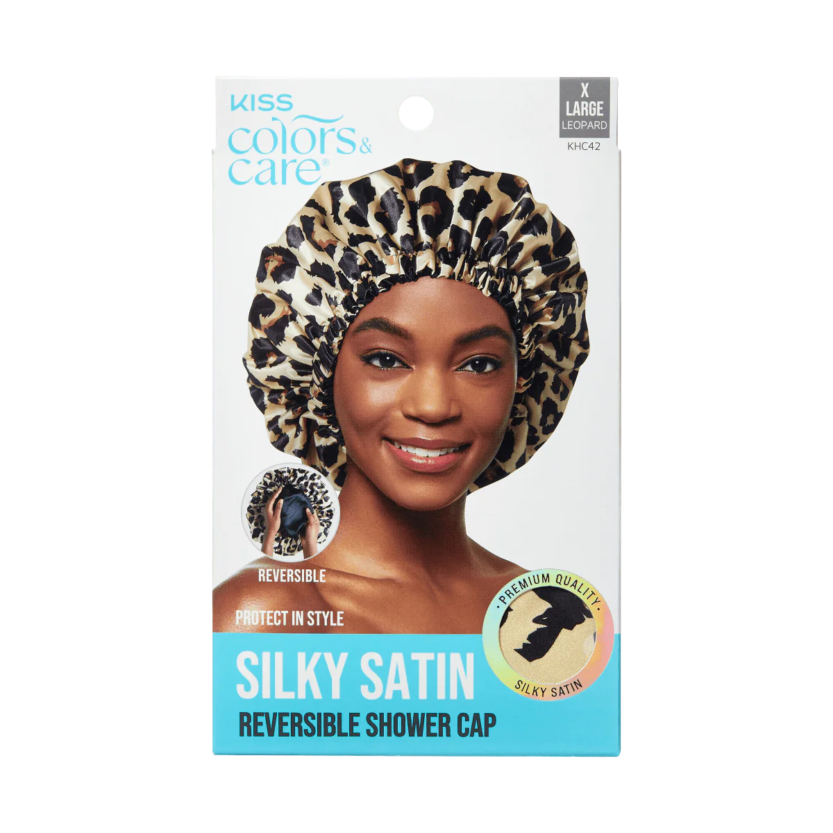 KISS Colors & Care Silky Satin Reversible Shower Cap - Leopard, X-Large