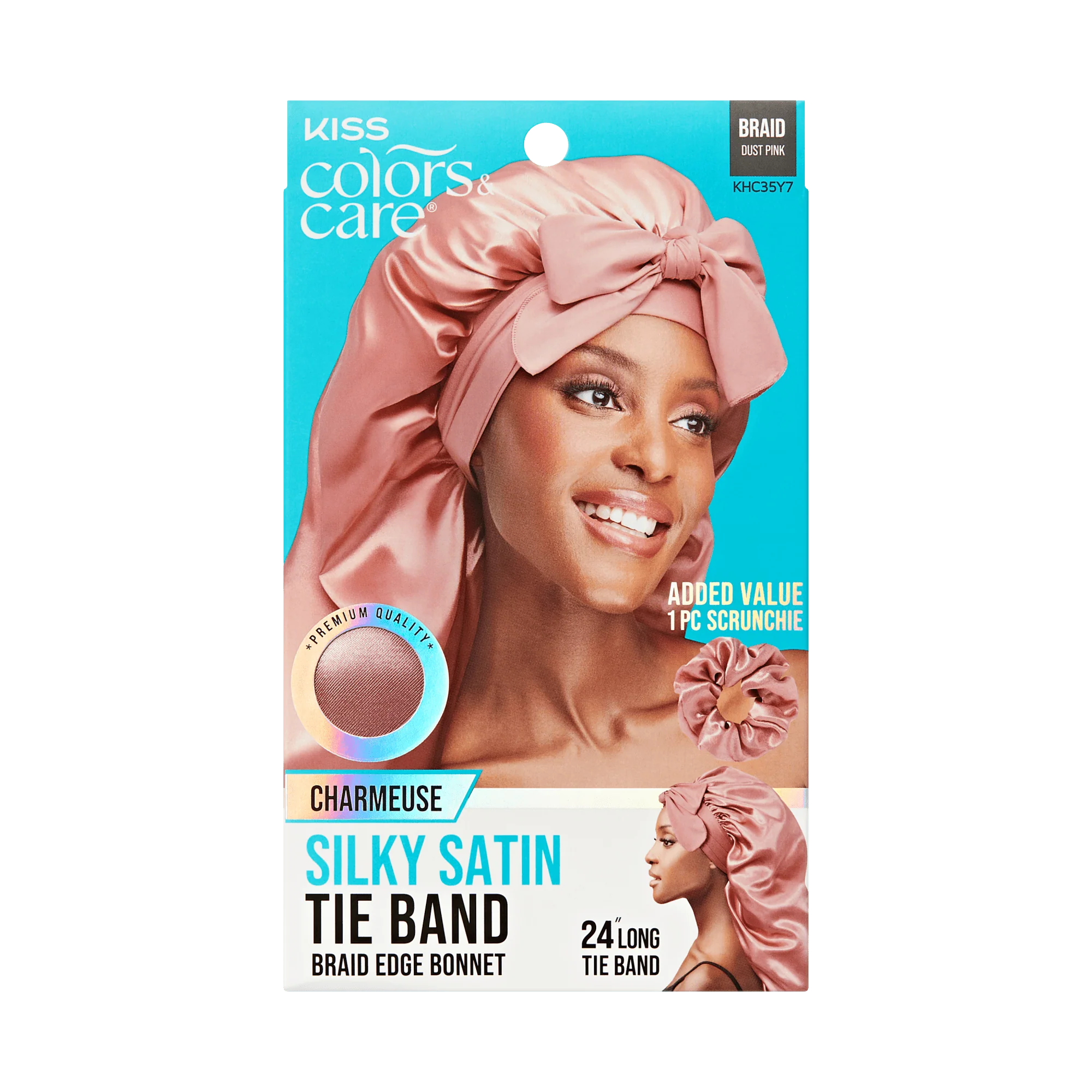 KISS Colors & Care Silky Satin Tie Band Braid Edge Bonnet - Dust Pink