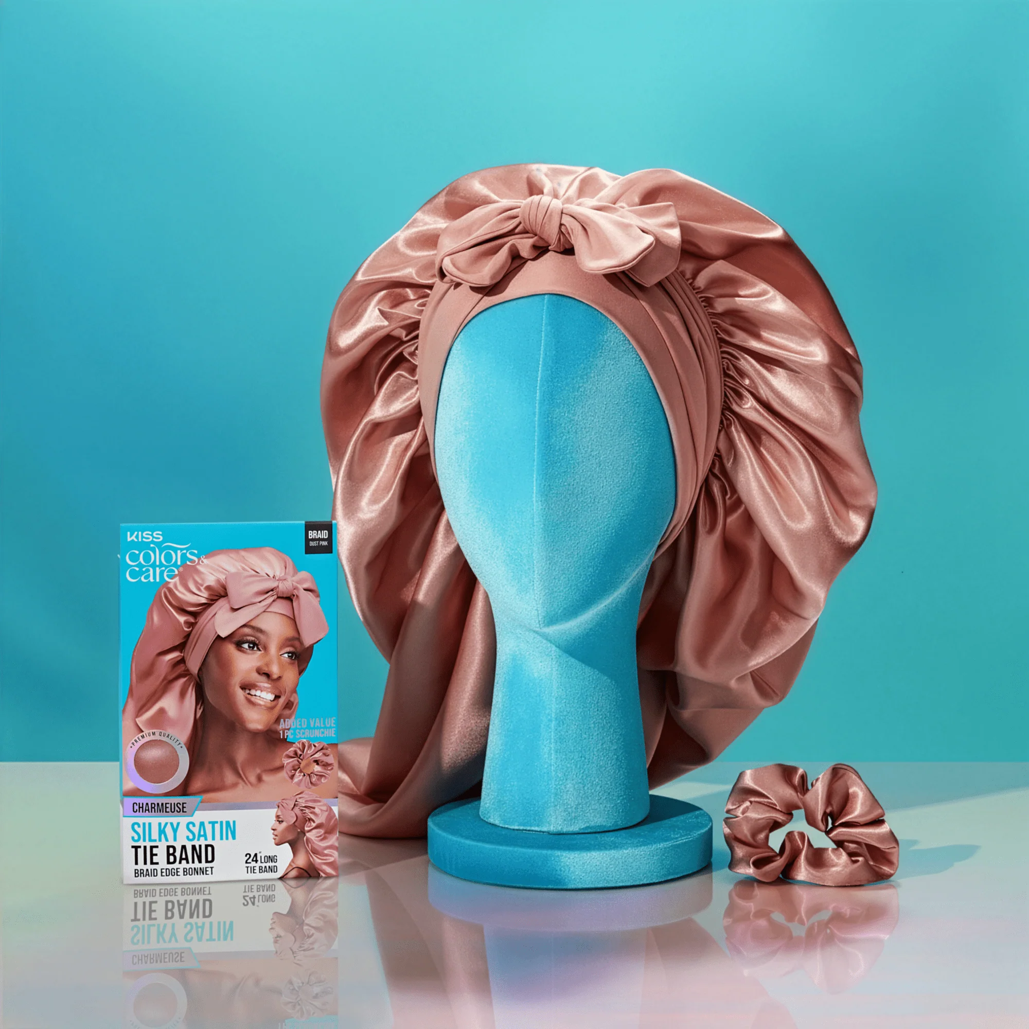 KISS Colors & Care Silky Satin Tie Band Braid Edge Bonnet - Dust Pink - Image 12