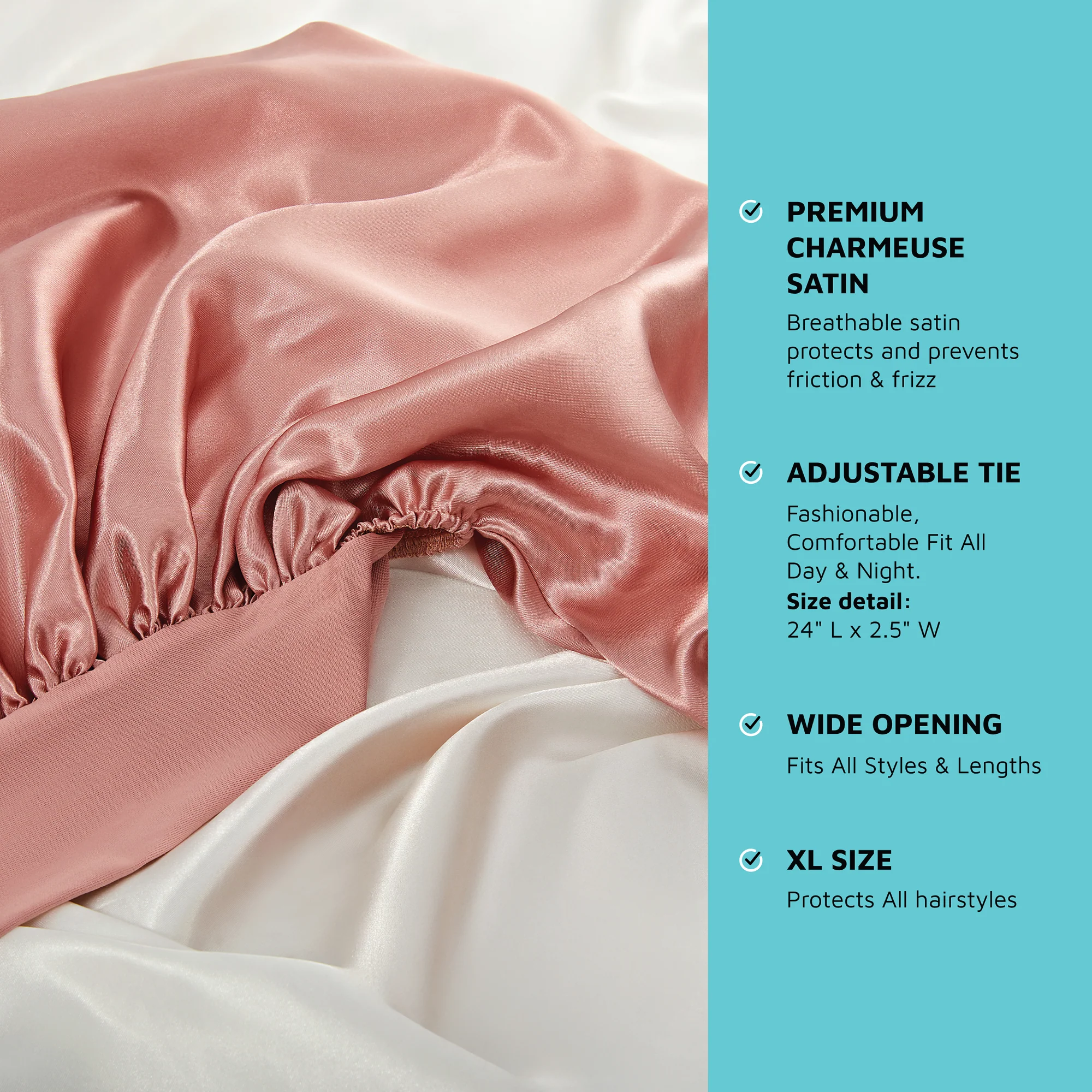 KISS Colors & Care Silky Satin Tie Band Braid Edge Bonnet - Dust Pink - Image 14