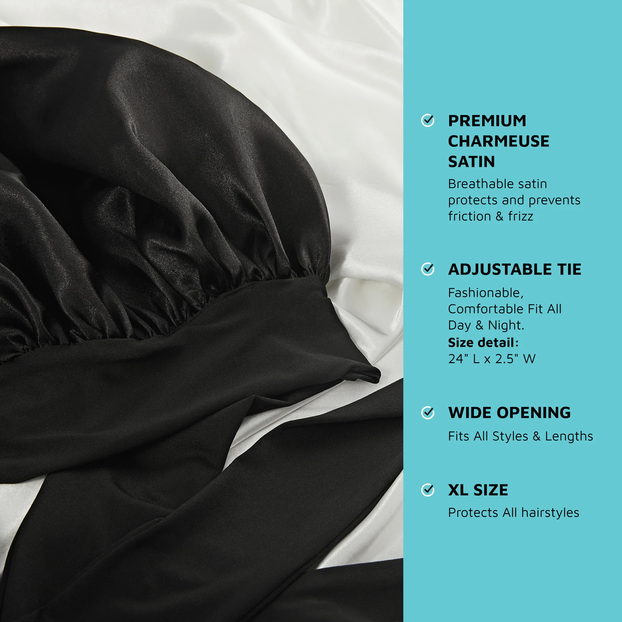 KISS Colors & Care Silky Satin Tie Band Edge Bonnet - Black - Image 14