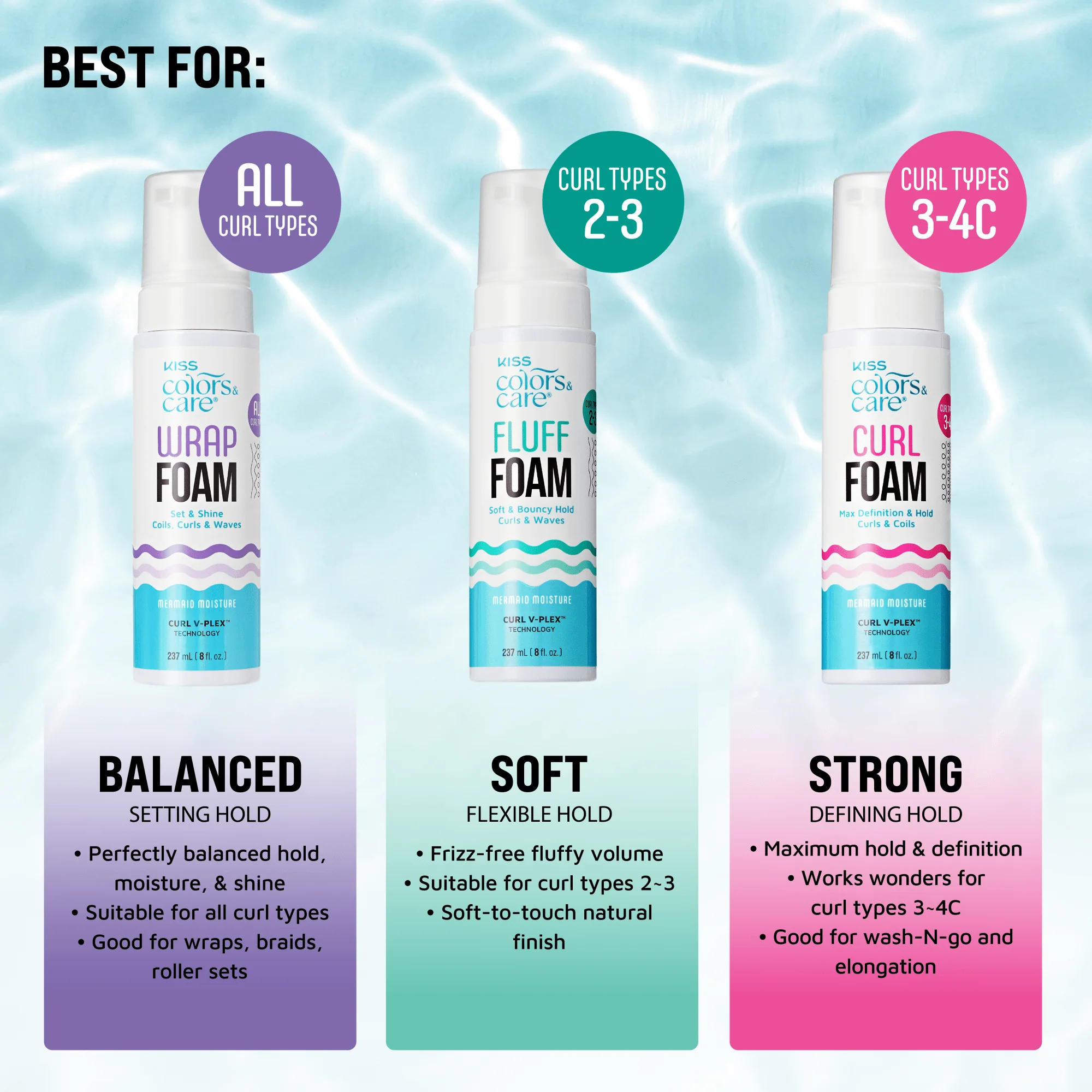 KISS Colors & Care Fluff Foam Hair Mousse, Soft & Bouncy Hold - 8 fl oz - Image 11