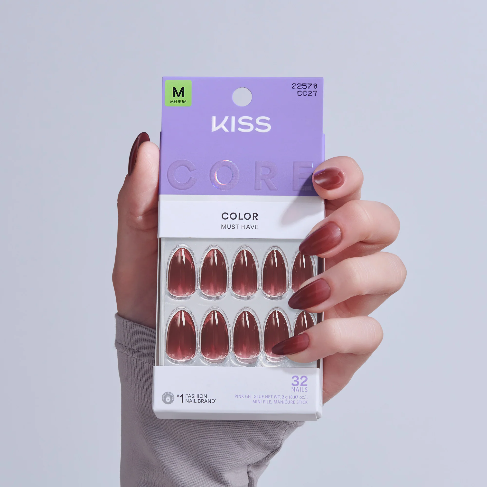 KISS CORE Color Press On Glue Nails - Pinot Noir - Image 2