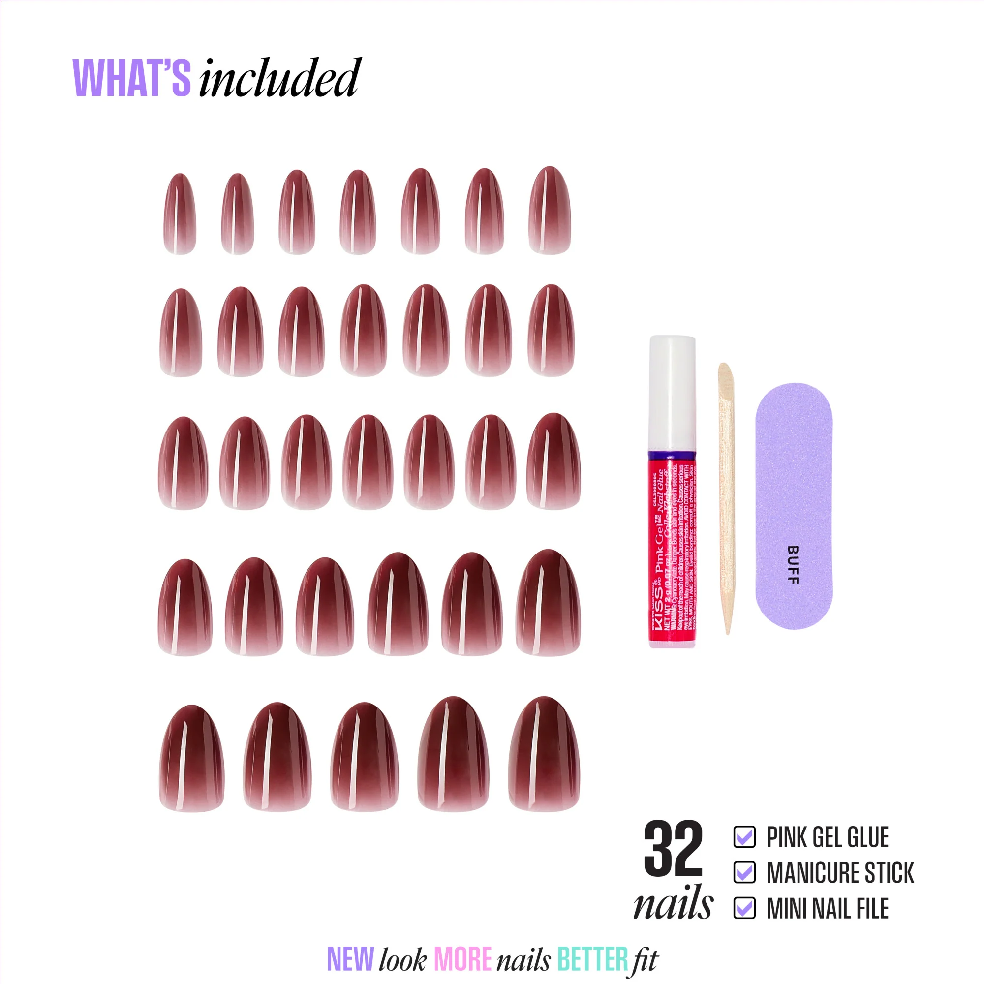 KISS CORE Color Press On Glue Nails - Pinot Noir - Image 4