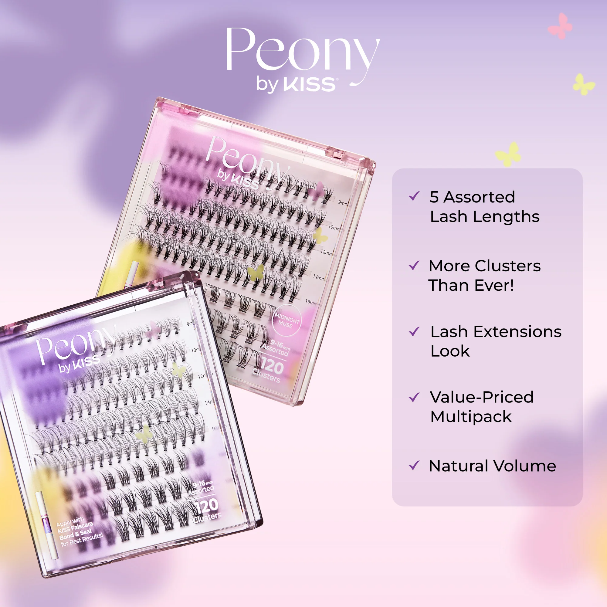 KISS Peony False Eyelashes, Lash Extension Kit, 120 Lash Clusters - Misty Haze - Image 6
