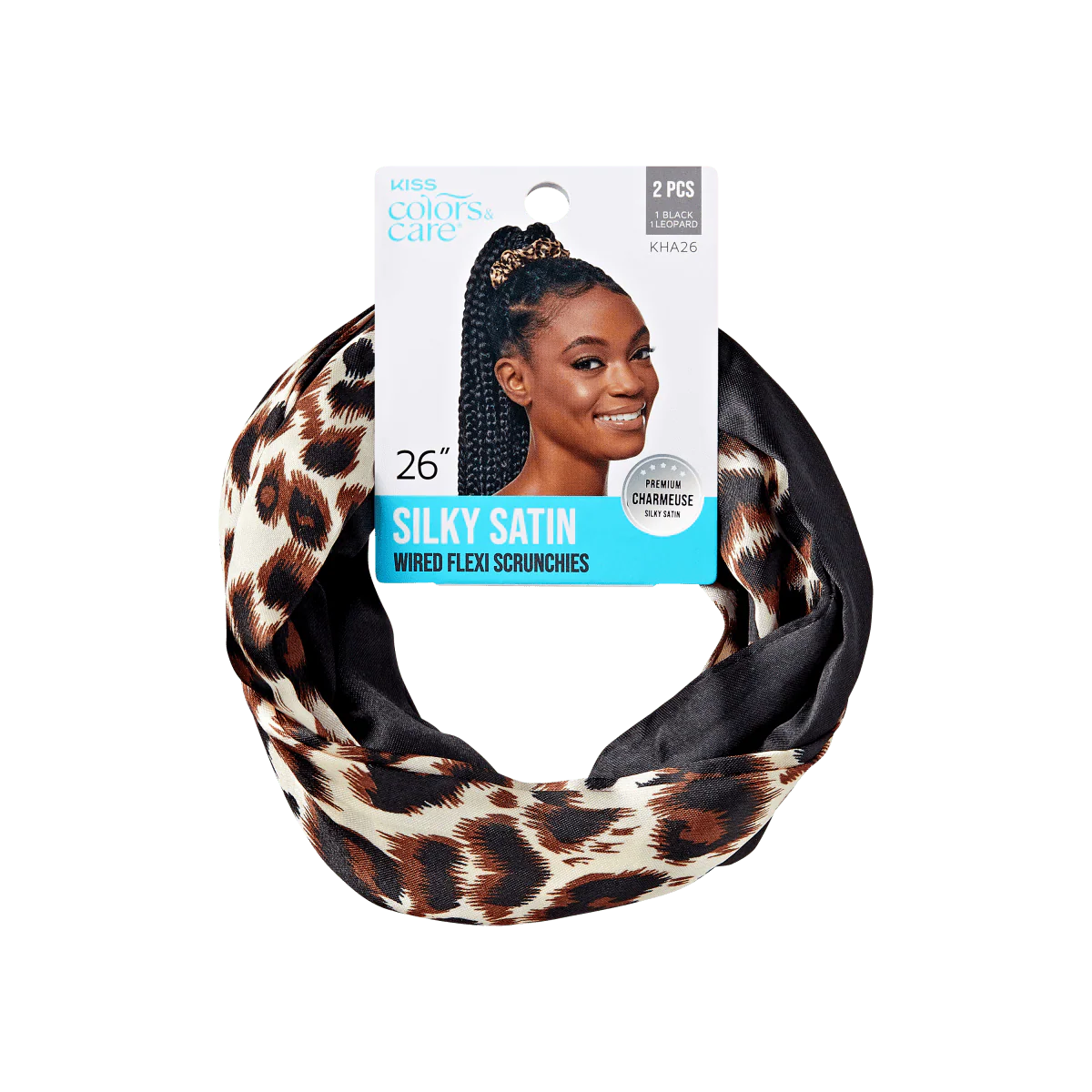 KISS Colors & Care Silky Satin Flex Wired Scrunchies β Black/Leopard