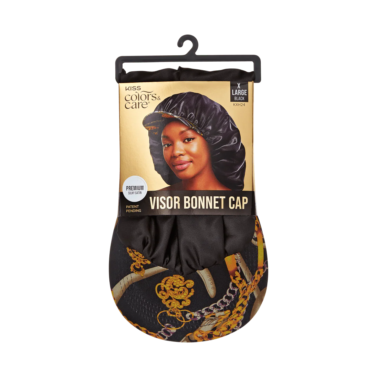 KISS Colors & Care Silky Satin Visor Bonnet Cap - XL Black